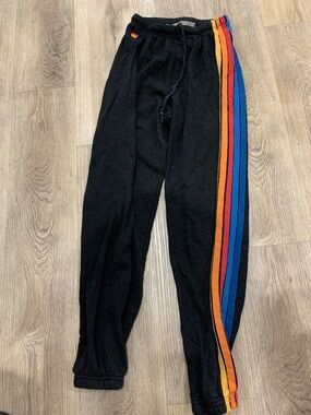 Aviator Nation Black Track Pants with Rainbow Side Stripes